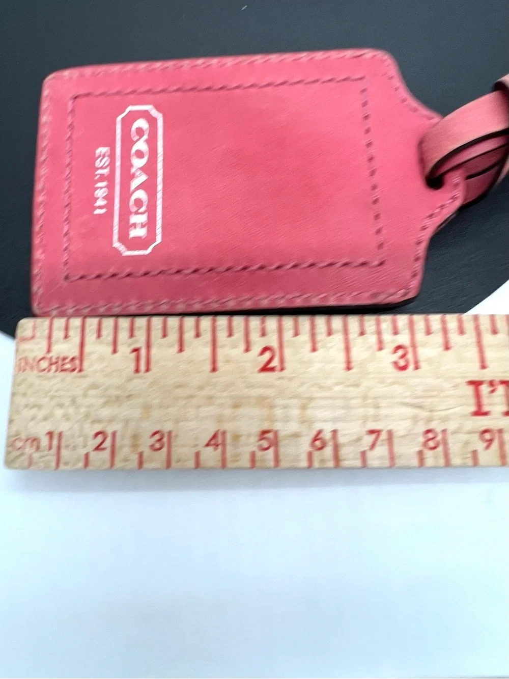 Coach Deep Pink Leather Luggage Tag ID Bag Charm Est 1941